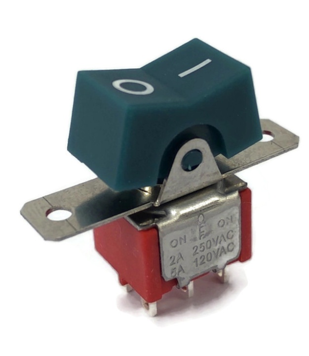 Mini Rocker Switch ON-OFF-ON DPDT Green Actuator with Marking