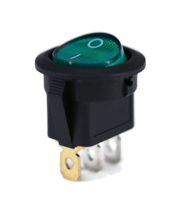 Round Rocker Switch Green ON/OFF SPST (with lamp) 12V