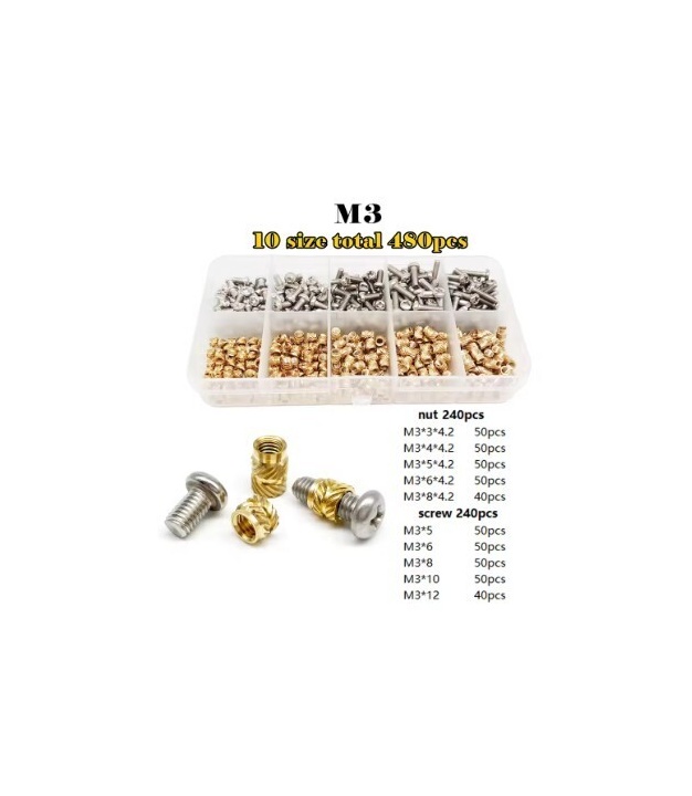 1 Set M3 nut screw 240 PCS and brass nut 240PCS