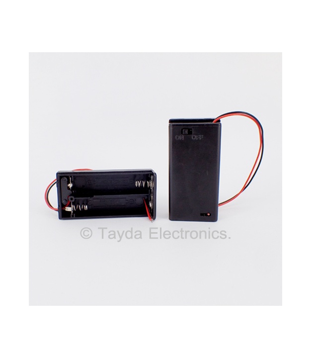 2 x AA Battery Holder Black with Cover and Switch ON/OFF