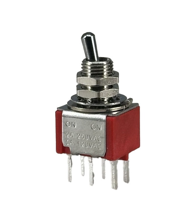 Mini Toggle Switch 1M Series DPDT On-On Short Lever PC THRU-HOLE