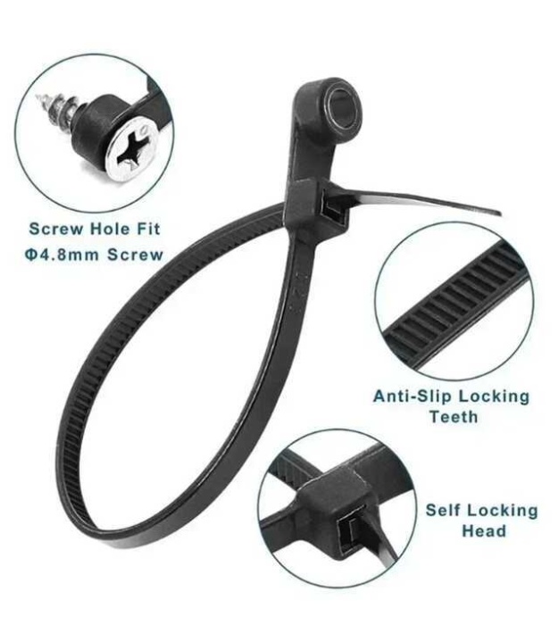 Black Nylon Cable Ties With Screw Holes 4mm 150mm 100PCS