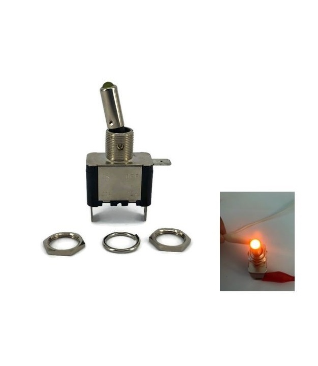 Toggle Switch Aircraft SPST On-Off 12V 20A Yellow LED