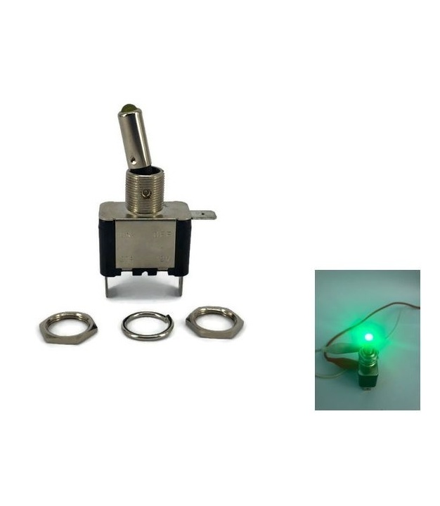 Toggle Switch Aircraft SPST On-Off 12V 20A Green LED