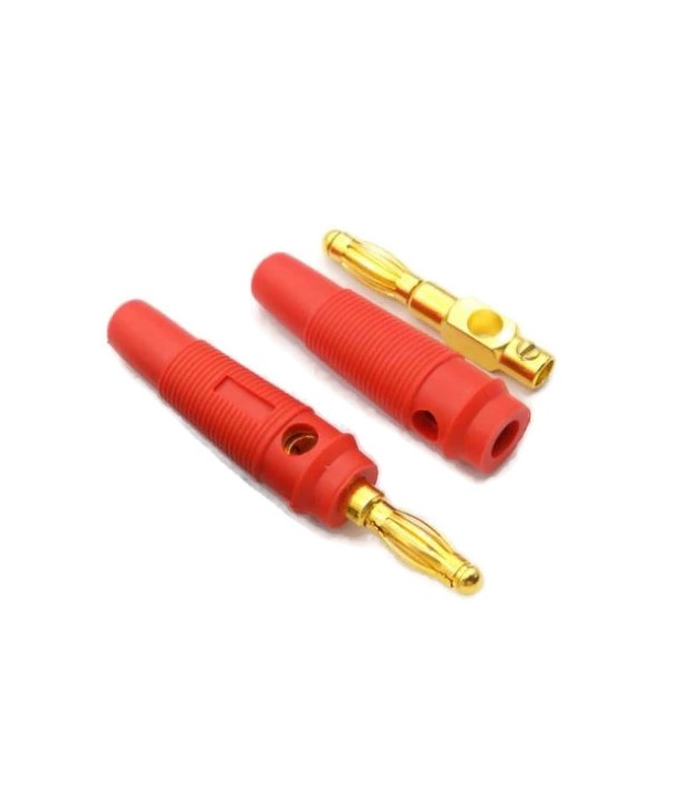 4mm Banana Male Plug Red Gold Plated Solderless Side Stackable