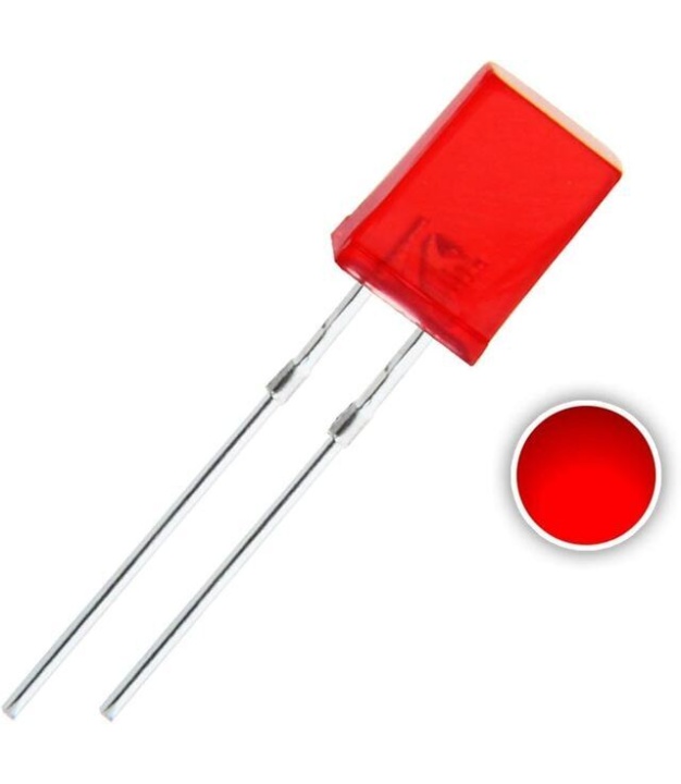 LED Rectangular Red 2x5mm Legs Length 16.50mm