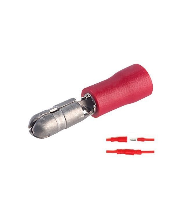 Male Bullet Insulated Crimp Terminal Red Size 0.5mm² to 1.5mm²